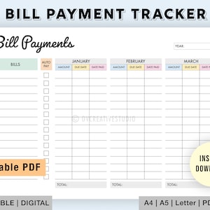 Bewerkbare maandelijkse Bill Tracker | Factuurplanner | Maandelijks factuurlogboek | Controlelijst factuurbetaling | Factuur Betaling Tracker | Afdrukbaar | Digitaal