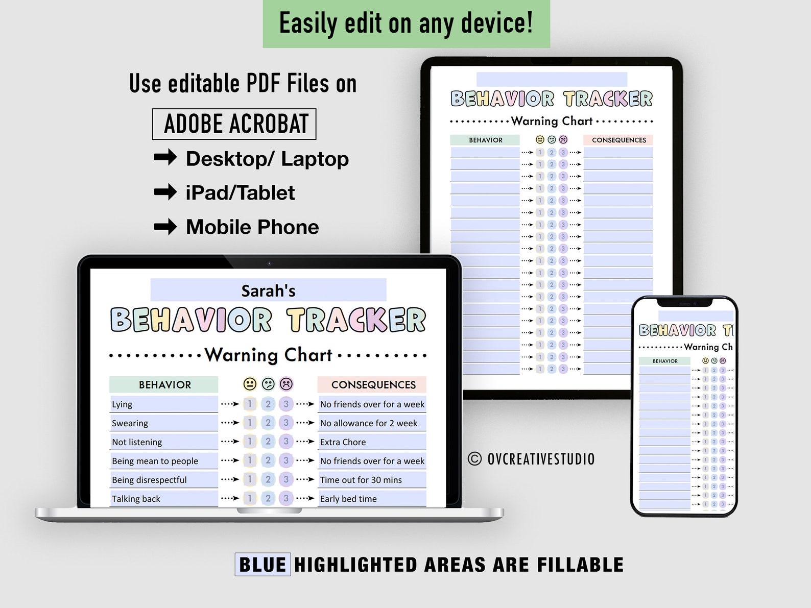 Editable Behavior Consequences 3 Strikes Warning Chart for Kids ...