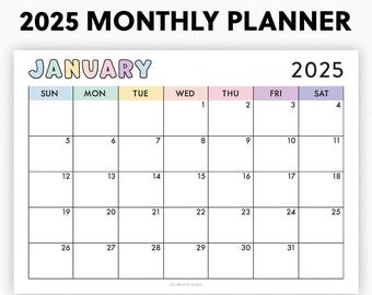 2025 Monatsplaner | Printable, Ausfüllbar, Digital | Datierte Monatskalender Vorlage | Querformat, Horizontal | 2025 Bullet Journal Einlagen