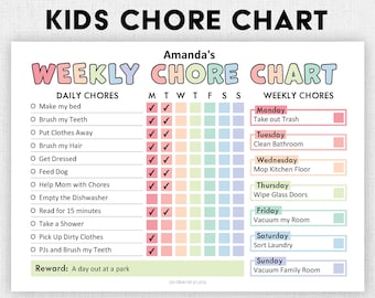 Editable Chore Chart for Kids | Printable | Kids Daily Weekly Responsibility Chart | Kids Chore List | Kids Daily Routine Checklist | PDF