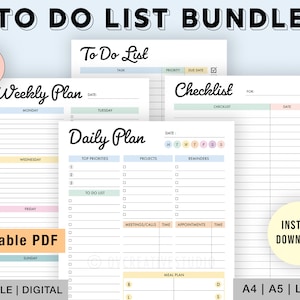 Editable To Do List Template Bundle | Daily, Weekly To Do List Planner | Printable, Digital | Checklist | To Do List PDF Digital Download