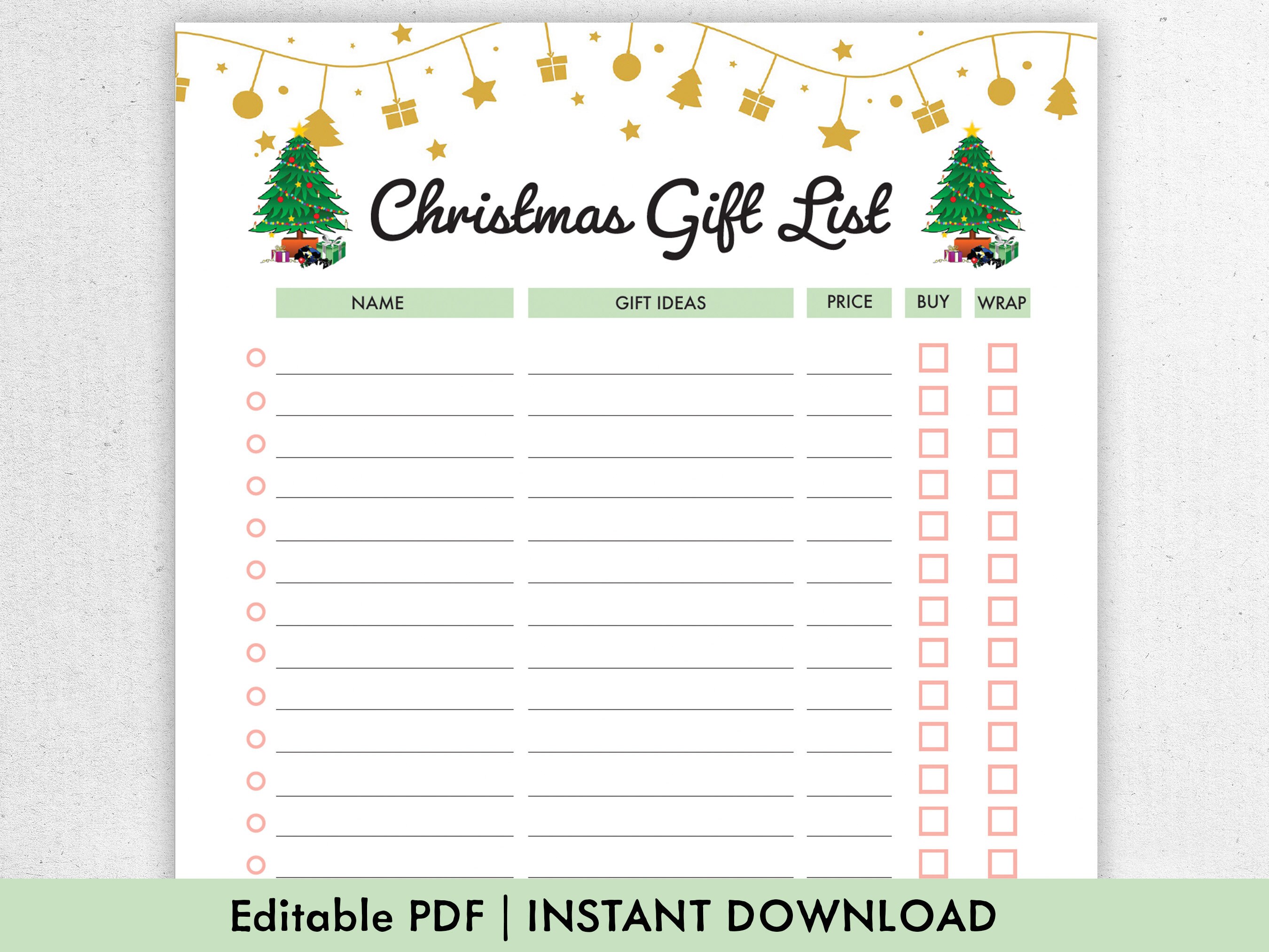 Printable Christmas Gift List Template Printable Christmas Gift List Template