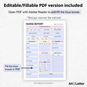 Editable Nurse Report Sheet | Printable, Digital | Nurse Brain Sheet, Single Patient Reporting Template, Nurses Resources, Med Surg, PDF image 4