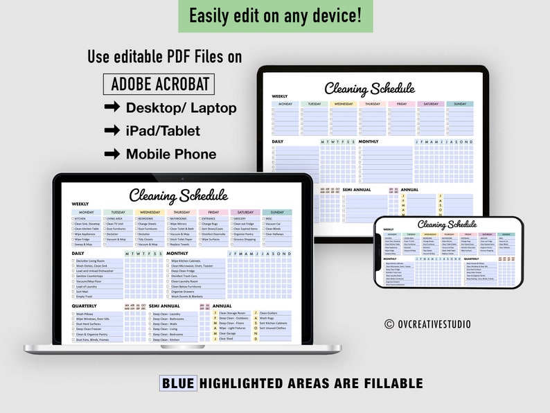 Editable Cleaning Schedule Printable Weekly, Monthly, Yearly Cleaning Checklist , ADHD, Cleaning Planner, House Chore List Digital PDF image 5