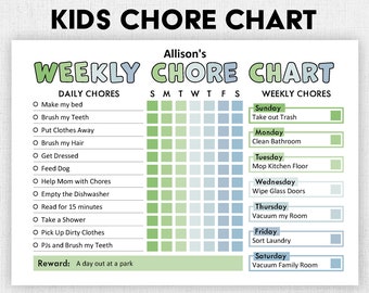 Editable Chore Chart for Kids | Printable | Kids Daily Weekly Responsibility Chart | Kids Chore List | Kids Daily Routine Checklist | PDF