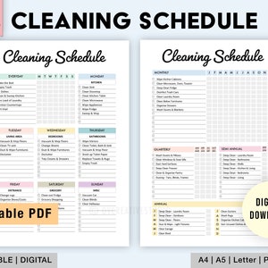 Editable Cleaning Schedule | Printable | Weekly, Monthly, Yearly Cleaning Checklist | Cleaning Planner | House Chore List | Digital | PDF