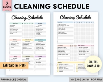 Bewerkbaar schoonmaakschema | Afdrukbaar | Wekelijkse, maandelijkse, jaarlijkse schoonmaakchecklist | Schoonmaakplanner | Lijst met klusjes in huis | Digitaal | Pdf