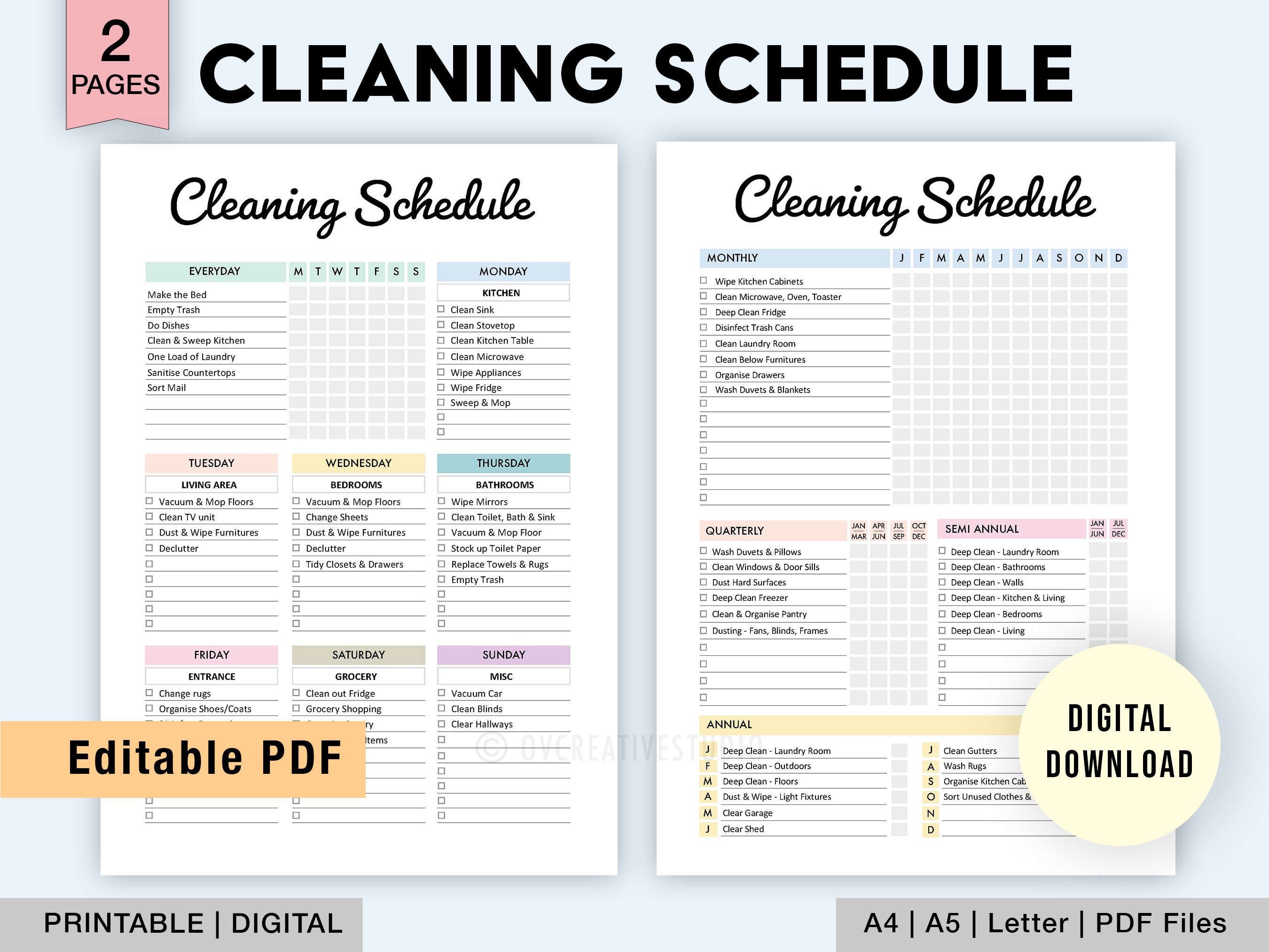Editable Cleaning Schedule | Printable | Weekly, Monthly, Yearly ...