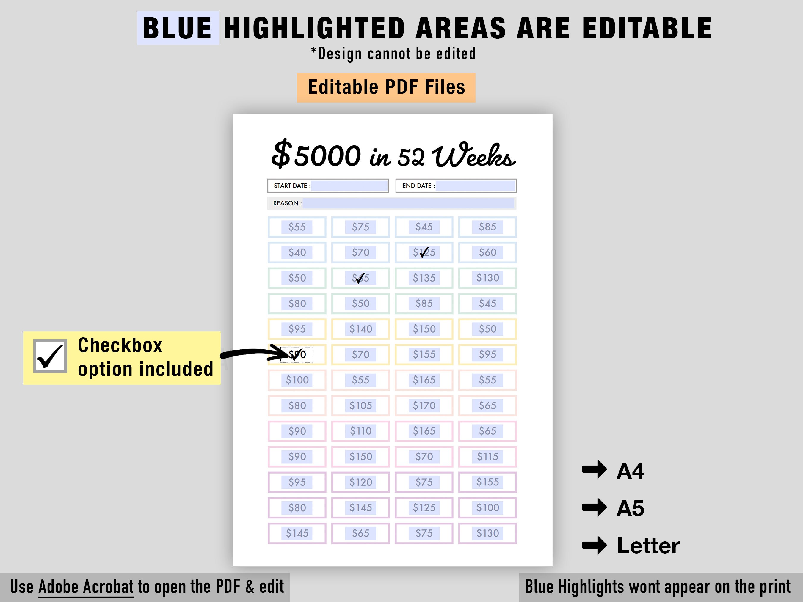 Save 5000 in 52 Weeks Printable Savings Challenge | Etsy