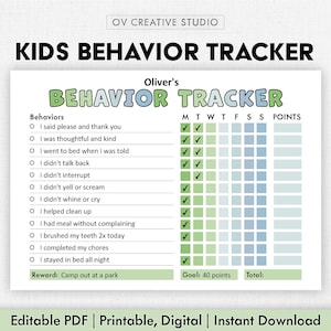 Gedragsbeloningsgrafiek voor kinderen | Afdrukbare, bewerkbare, digitale PDF | Goed gedrag volgen, gedragsgrafiek voor kinderen, thuis, klaslokaal