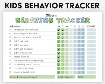 Behavior Reward Chart for Kids | Printable, Editable, Digital PDF | Good Behavior Tracking, Children Behavior Chart, Home, Classroom