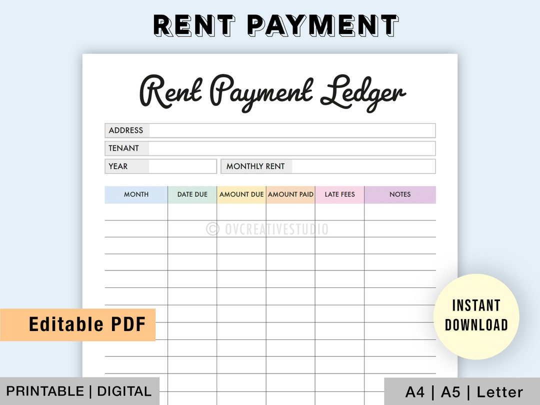 Editable Rent Payment Ledger Printable Rent Payment Tracker Yearly Rent Editable Rent Payment Ledger Printable Rent Payment Tracker Yearly Rent