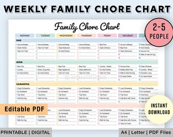 chore chart husband and wife Editable Family Chore Chart | Printable Weekly Chore List | Kids, Adults Chore Chart | Cleaning Schedule, Cleaning Planner, Checklist | PDF