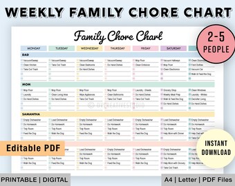 Editable Family Chore Chart Printable Weekly Chore List - Etsy Editable Family Chore Chart Printable Weekly Chore List - Etsy