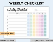 Editable Weekly Checklist | Printable Weekly To Do List | Daily Checklist Template | Weekly Task Planner Template | Weekly Routine PDF