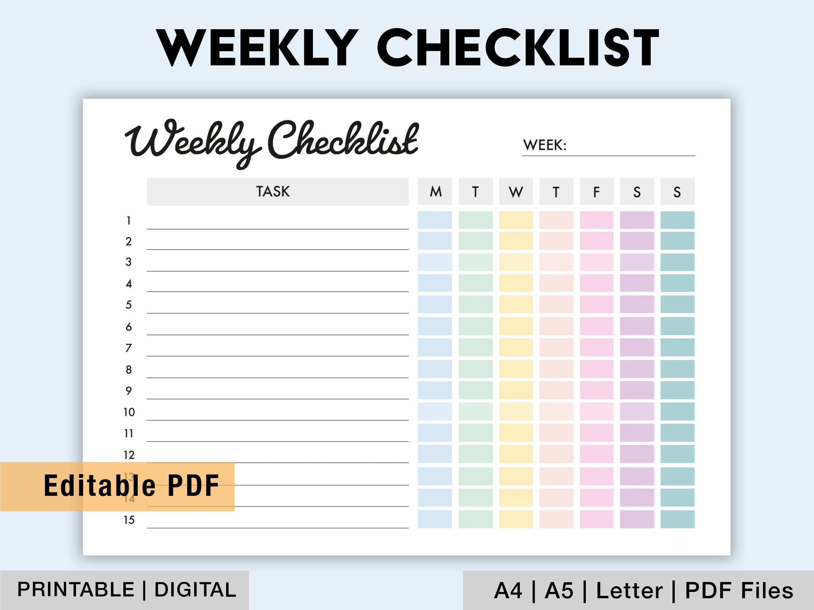 Editable Weekly Checklist Printable Weekly to Do List Etsy UK Editable Weekly Checklist Printable Weekly to Do List Etsy UK