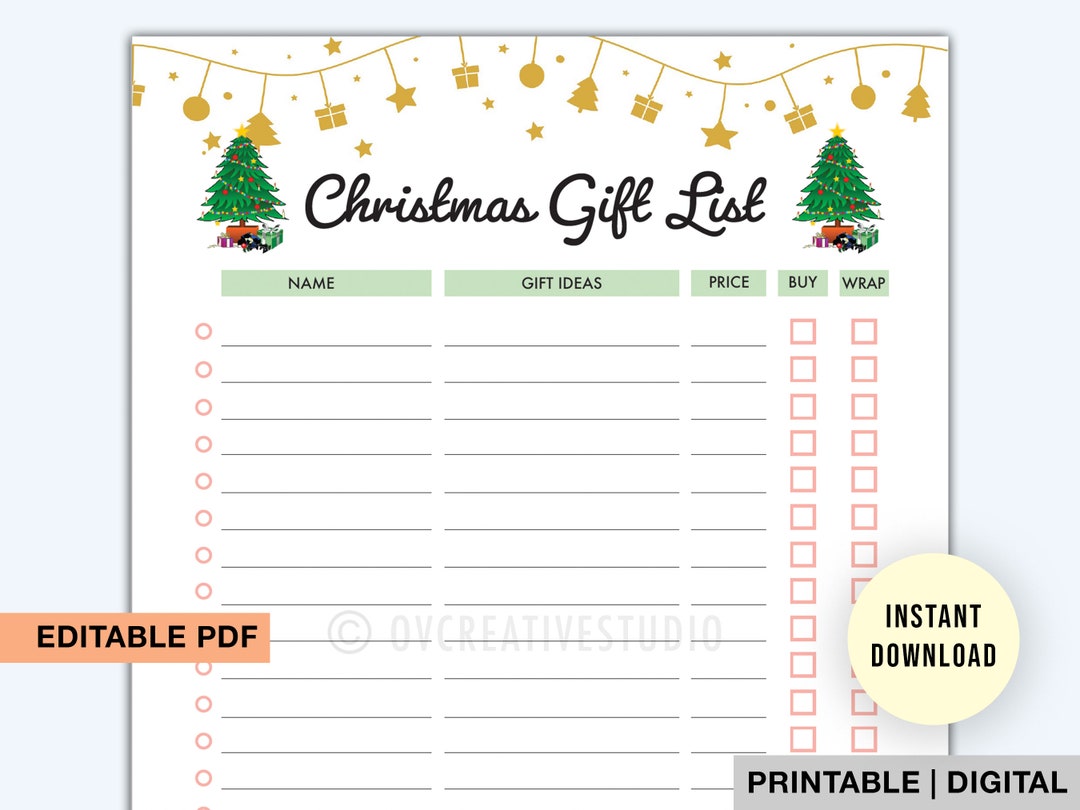Christmas Gift List Printable