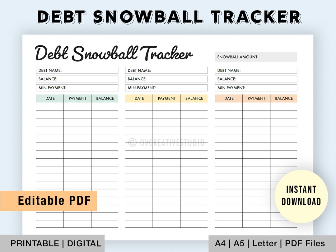 Editable Debt Snowball Tracker | Printable Debt Payment Tracker | Debt ...
