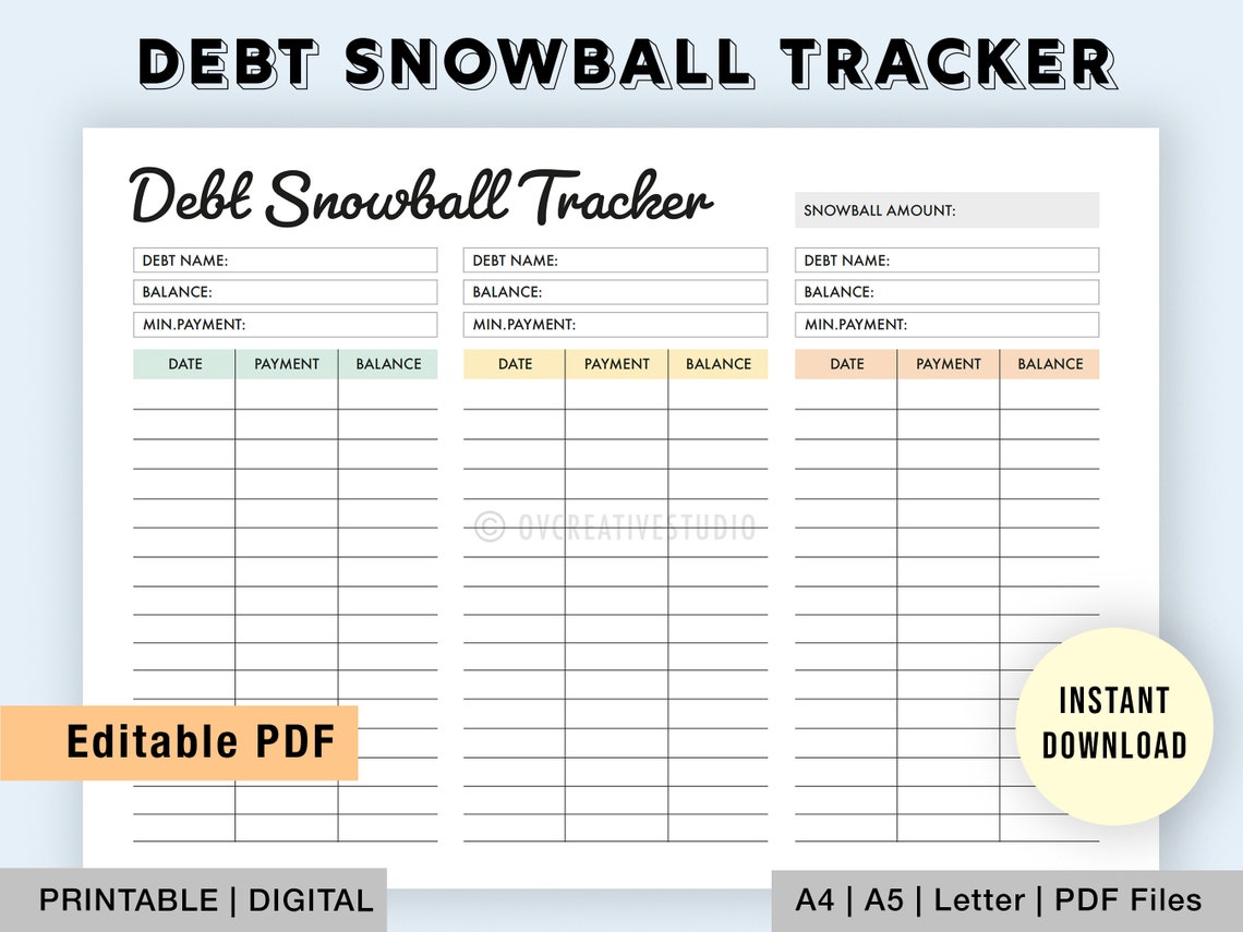 Editable Debt Snowball Tracker Printable Debt Payment | Etsy