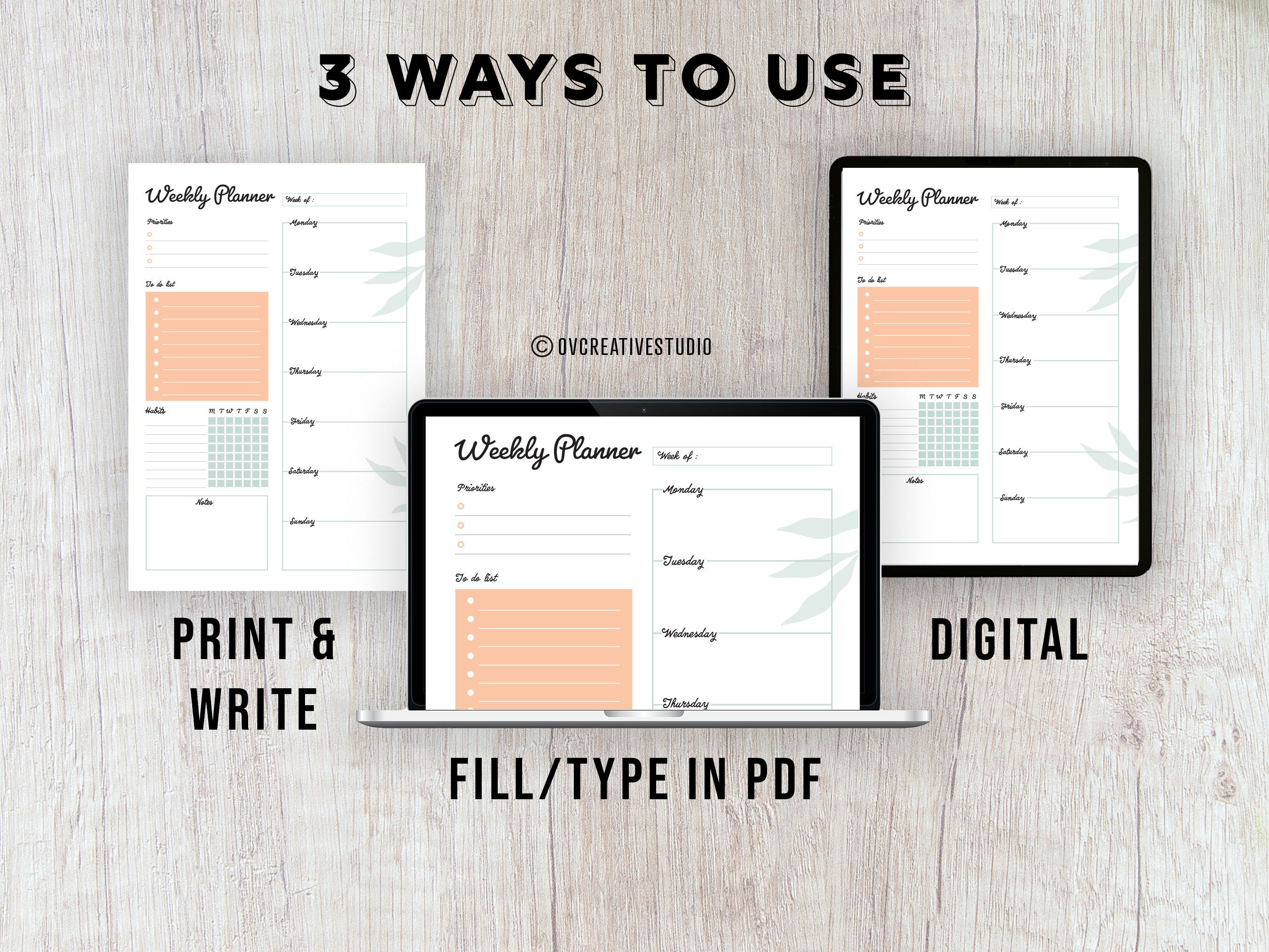 Editable Weekly Planner | Printable Vertical | to Do List | Weekly ...
