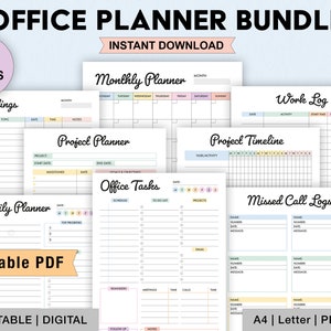 Bearbeitbarer Büro-Aufgabenplaner-Bundle, druckbarer Arbeitsplaner, Büroorganisator, Checkliste für Arbeit, Tägliche Arbeit, Wöchentliche Arbeit, Digitales PDF