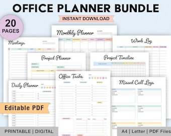 Editable Office Task Planner Bundle, Printable Work Schedule Planner, Office Organizer, Work To Do Checklist, Work Daily Weekly, Digital PDF