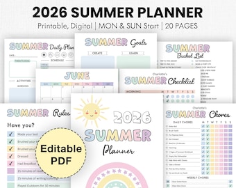 2026 Summer Planner for Kids | Summer Schedule, Chores, Checklist, Monthly Calendar, Packing List, Bucket List, Holiday Activity Planner PDF