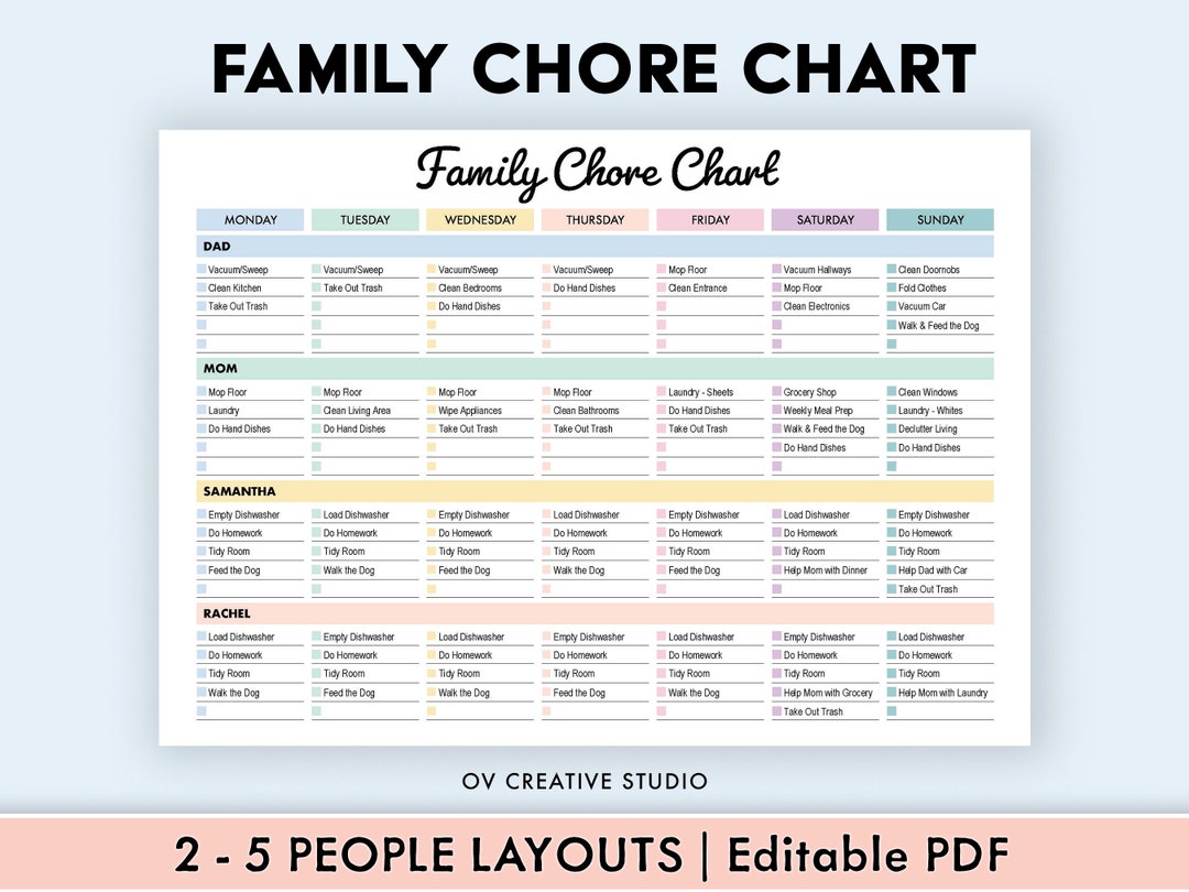 Adult Chore Chart, Cleaning Schedule