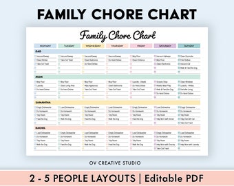 Editable Family Chore Chart | Printable Weekly Chore List | Kids, Adults Chore Chart | Cleaning Schedule, Cleaning Planner, Checklist | PDF
