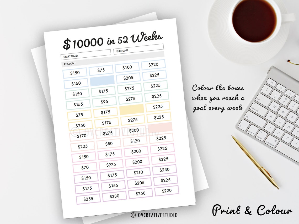 10000 in 52 Week Savings Challenge Printable Savings - Etsy