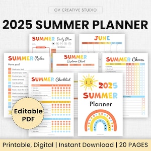 Editable Printable Summer Planner for Kids 2025 | Summer Schedule, Chores, Checklist , Calendar, Packing List, Bucket List, Activity Planner