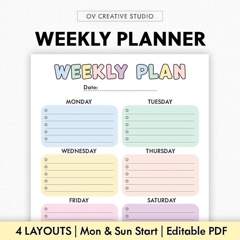 Editable Weekly Planner | Printable, Digital | Weekly Planner PDF ...
