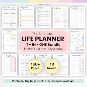 Life Planner Bundle | Printable, Digital PDF | Home Management | All In One Bundle | Personal Planner | Undated Journal | A4, A5, Letter