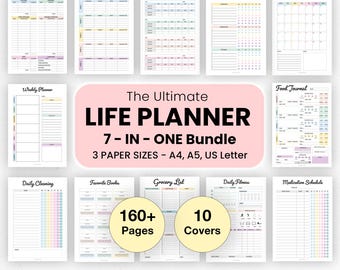 Life Planner Bundle | Printable, Digital PDF | Home Management | All In One Bundle | Personal Planner | Undated Journal | A4, A5, Letter