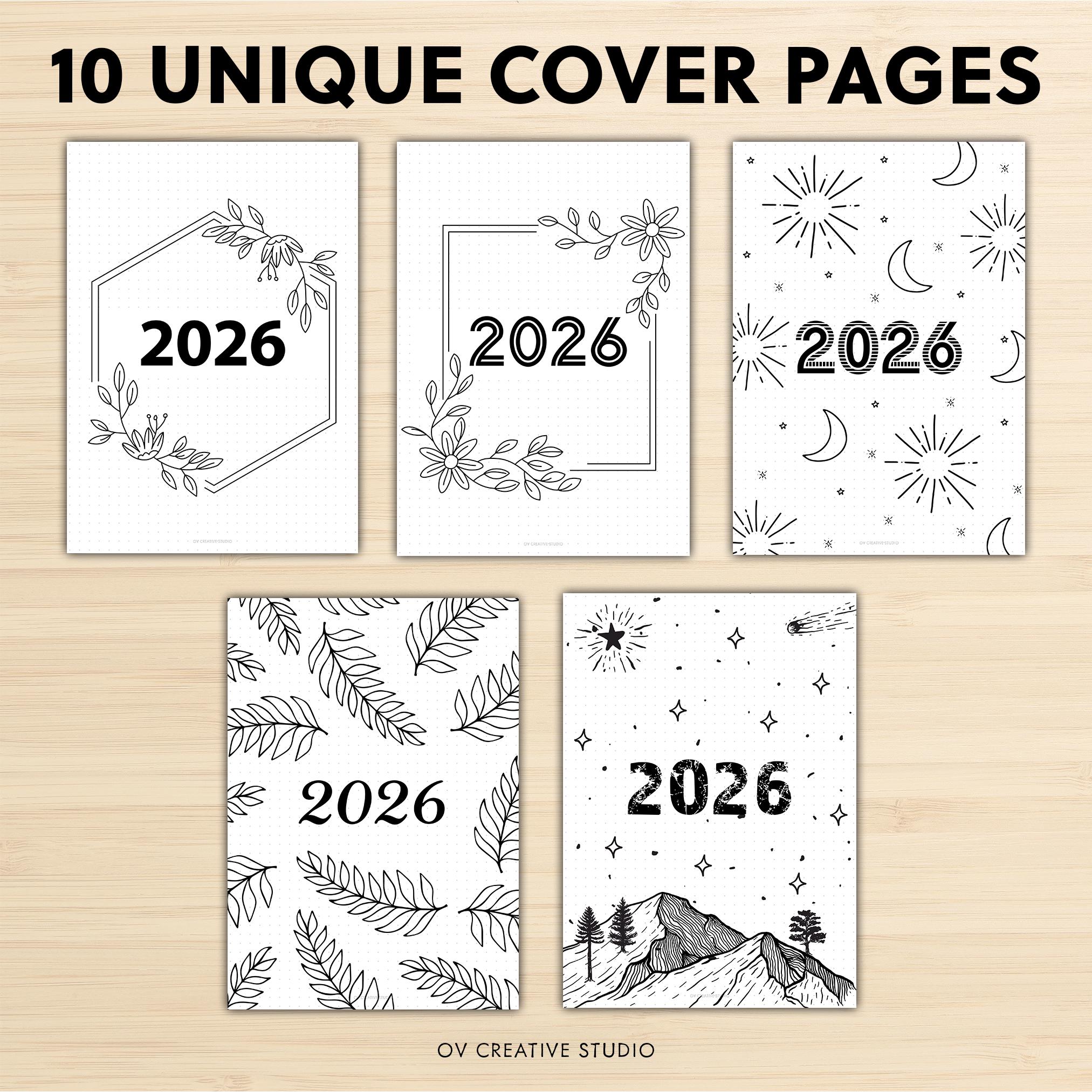 2026 Cover Pages for Bullet Journal, Digital Planner, Printable Planner ...