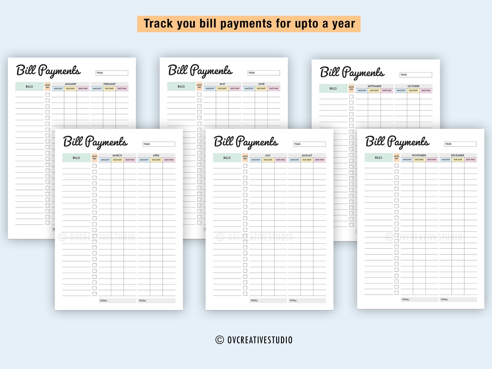 Editable Monthly Bill Tracker | Yearly Bill Planner | Monthly Bill Log ...