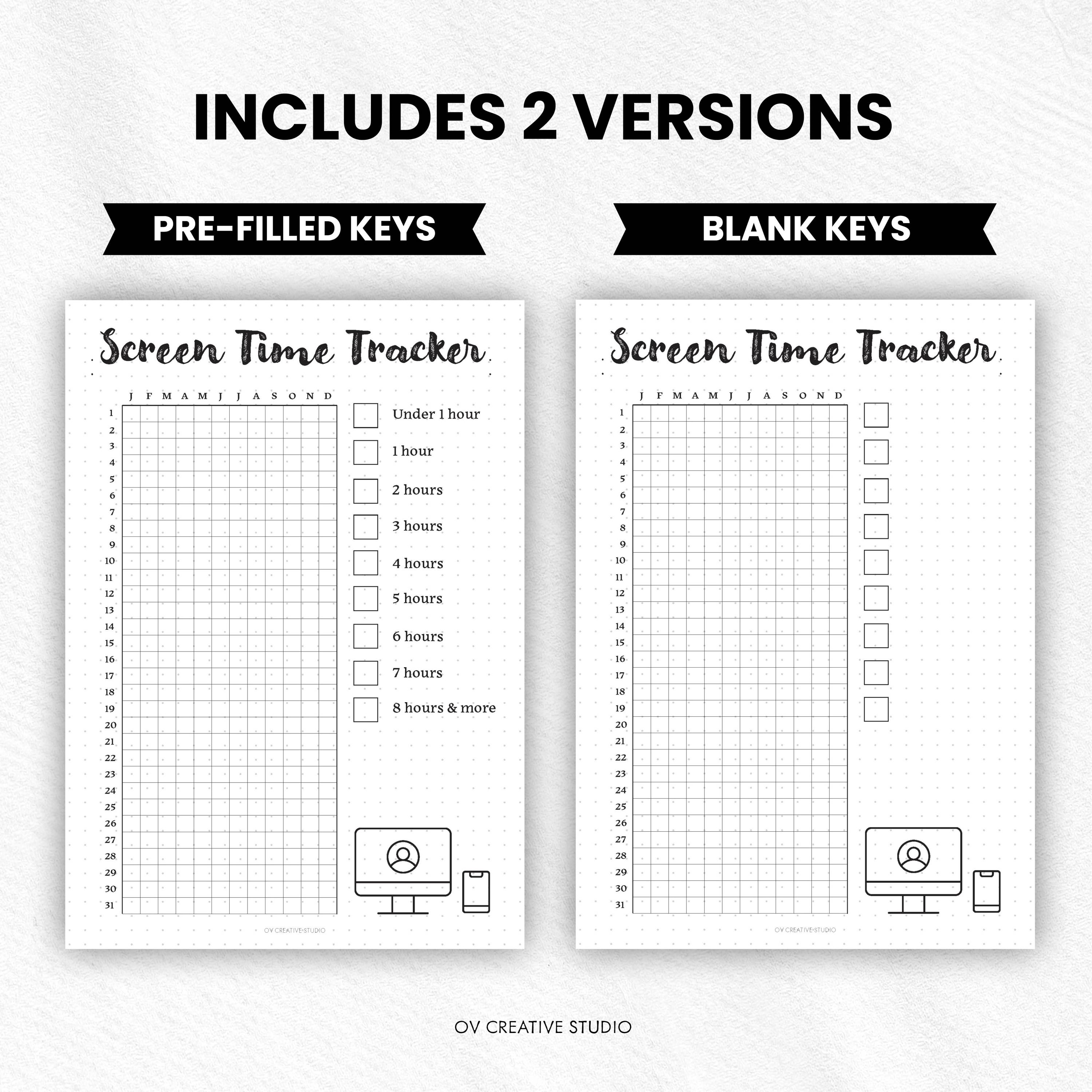 Screen Time Tracker | Printable Yearly Pixel Bullet Journal Page | A4 ...