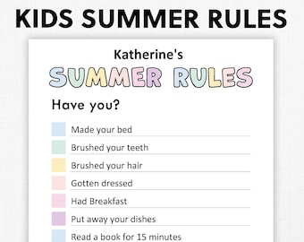 Editable Summer Rules For Kids | Printable Summer Rules | Summer Routine for Kids | Daily Routine Checklist | Kids Summer Checklist Chart