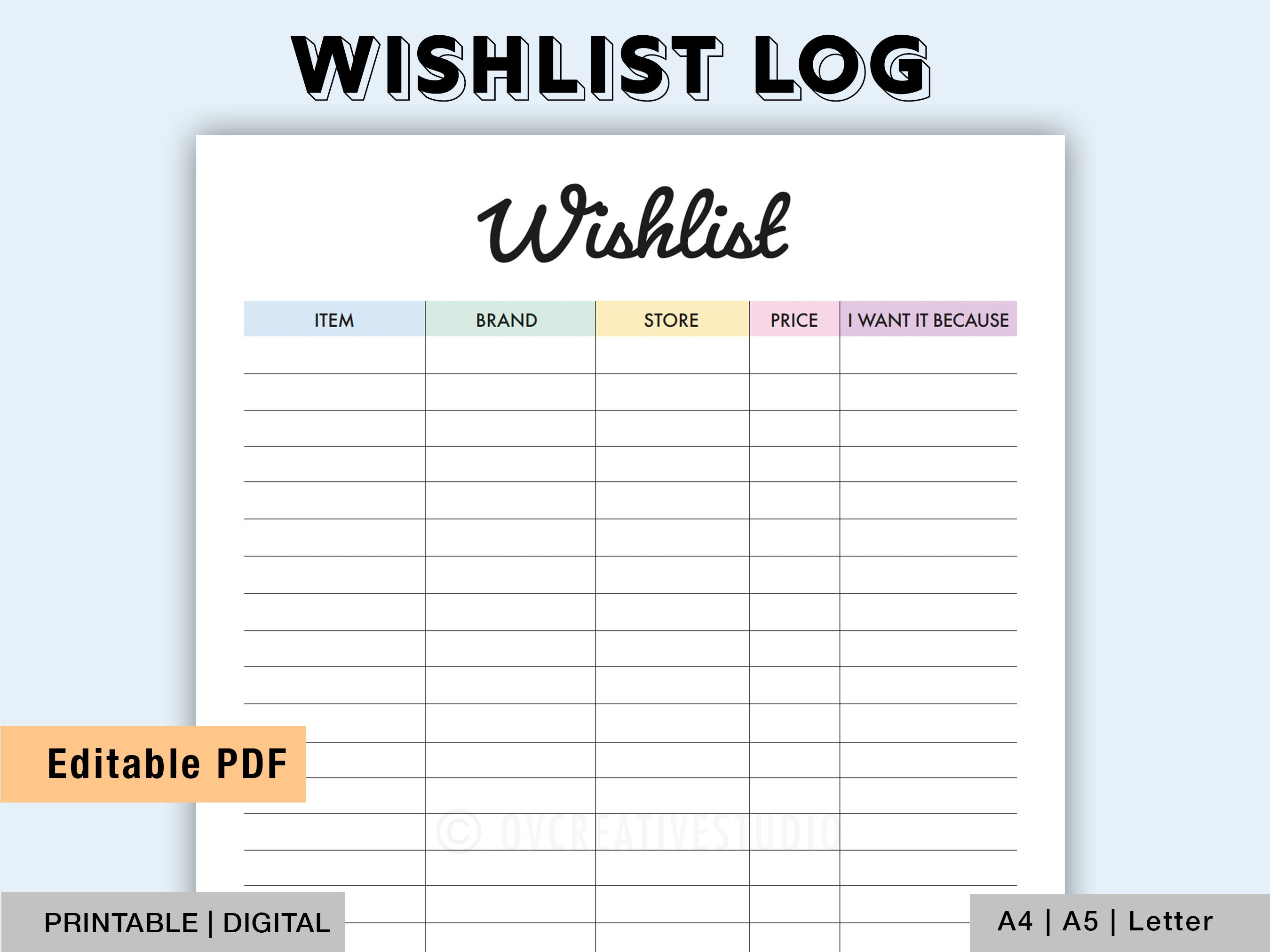 Editable Wishlist Tracker Printable Things to Buy Want List