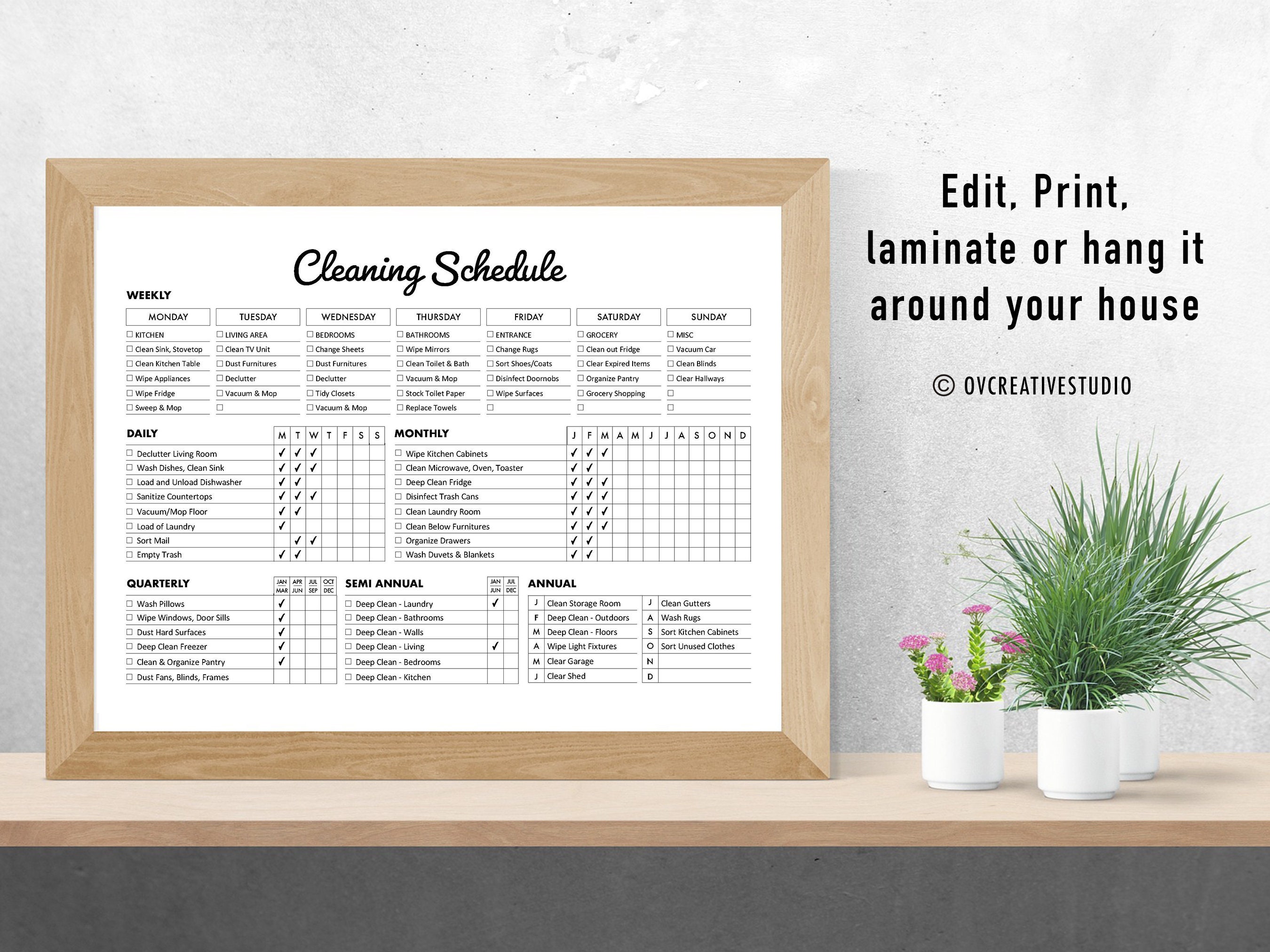 Editable Cleaning Schedule | Printable | Weekly, Monthly, Yearly ...