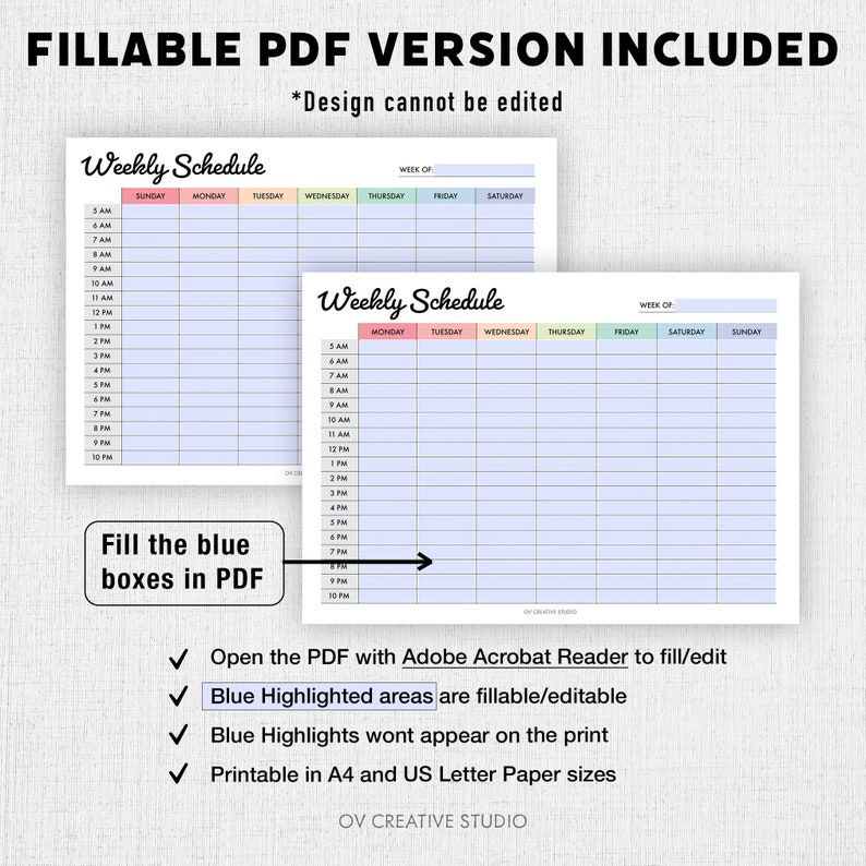 Editable Weekly Schedule | Printable, Digital | Weekly Planner PDF ...