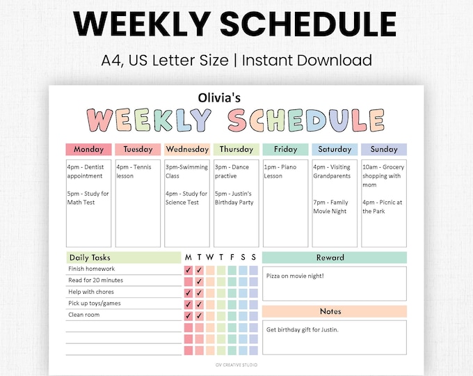 Printable Kids School Planner | Digital Download & Editable | Calendar ...