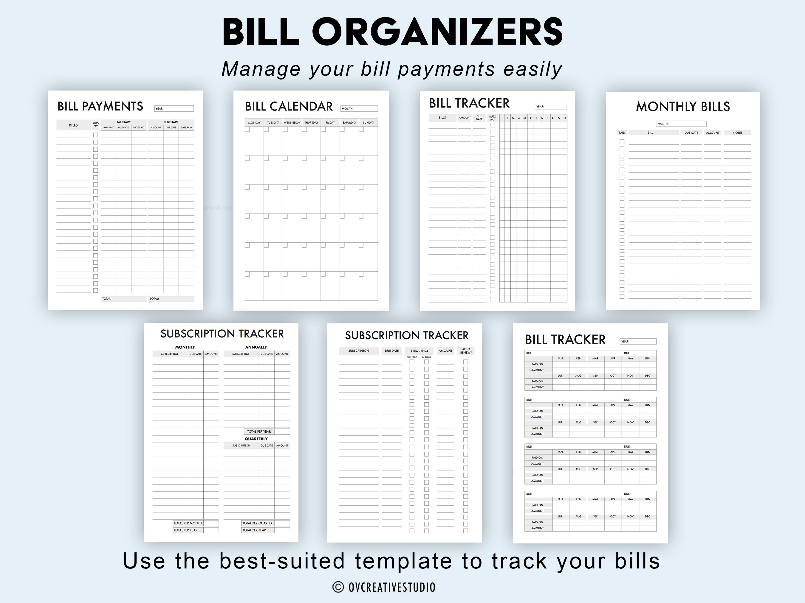Editable Bill Payment Tracker Bundle | Monthly Bill Tracker Printable ...