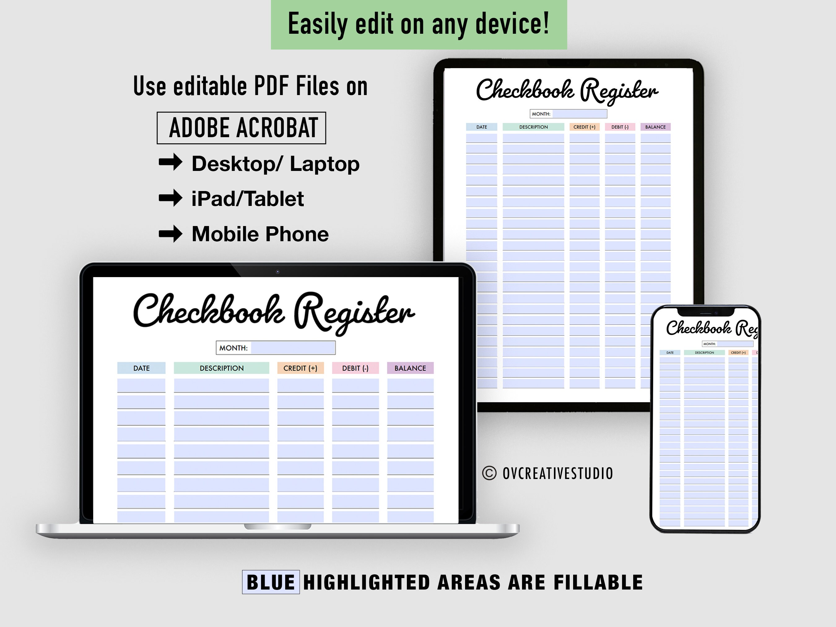 Editable Checkbook Register Transaction Register Check - Etsy