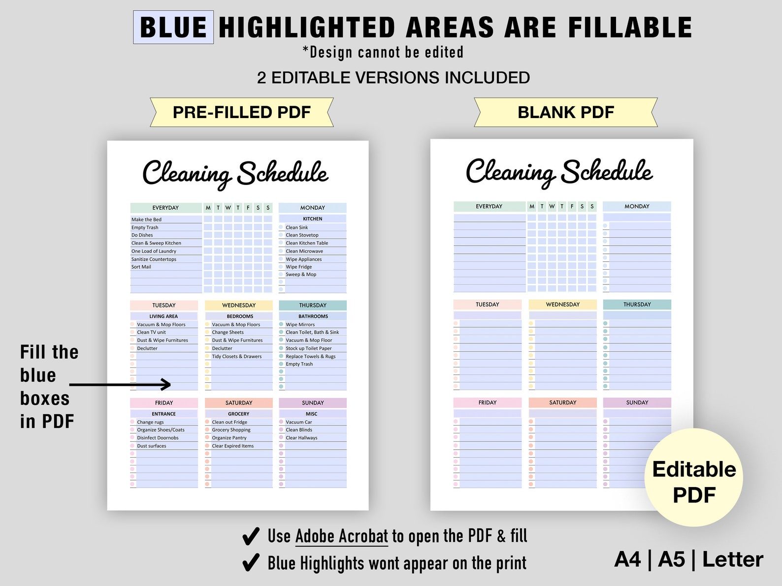 Editable Cleaning Schedule Printable Cleaning Checklist - Etsy Canada