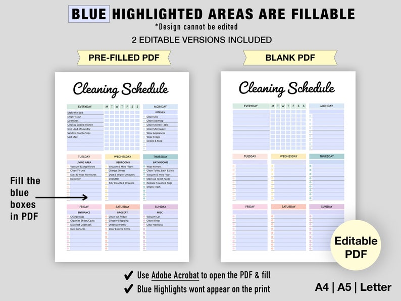 Editable Cleaning Schedule | Printable | Cleaning Checklist | Weekly ...