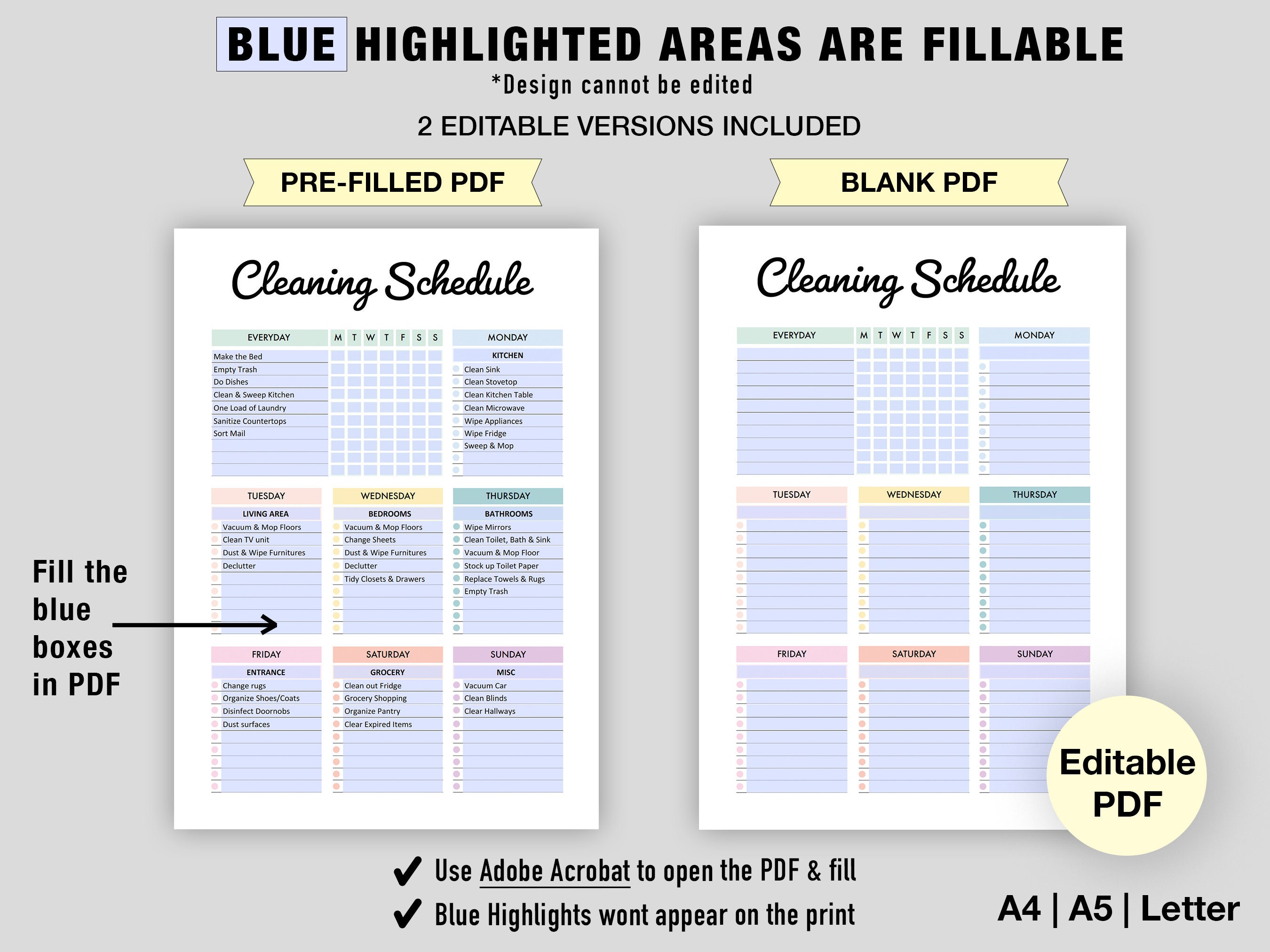 Editable Cleaning Schedule | Printable | Cleaning Checklist | Weekly ...