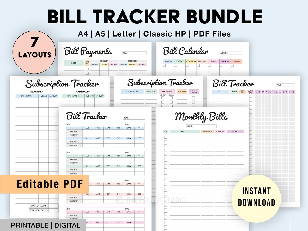 Editable Bill Payment Tracker Bundle Monthly Bill Tracker - Etsy