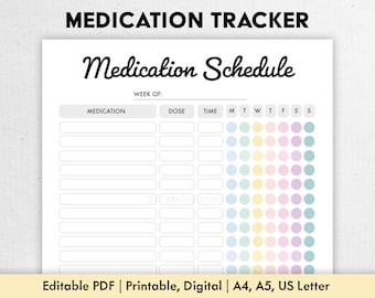 Editable Medication Schedule | Printable Medicine Intake Tracker | Weekly Medication Log | Supplement Tracker | Medicine Taker Tracker |