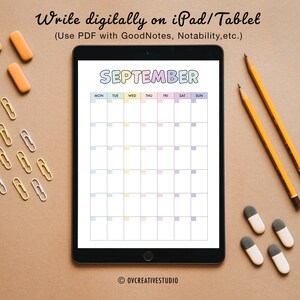 Undated Monthly Calendar, Portrait, Printable Undated Monthly Planner, Colorful Monthly Calendar Template A5, A4, Letter | Digital PDF image 3